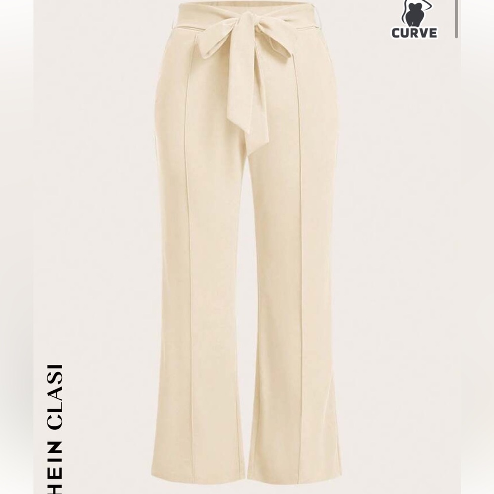 Women Solid Color Toothpick Design High Waist Knotted Straight Wide Leg Pants